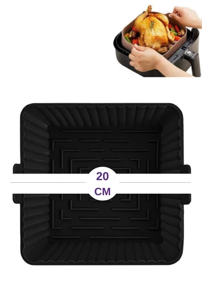 Onikiden Yanmaz Yapışmaz Airfryer Silikon Kare Pişirme Kabı SL101 - Hava Fritözlerle Uyumlu 20x20cm - 10
