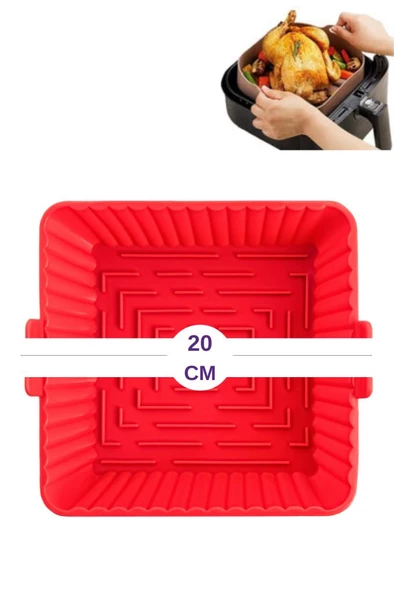 Onikiden Yanmaz Yapışmaz Airfryer Silikon Kare Pişirme Kabı SL101 - Hava Fritözlerle Uyumlu 20x20cm - 6
