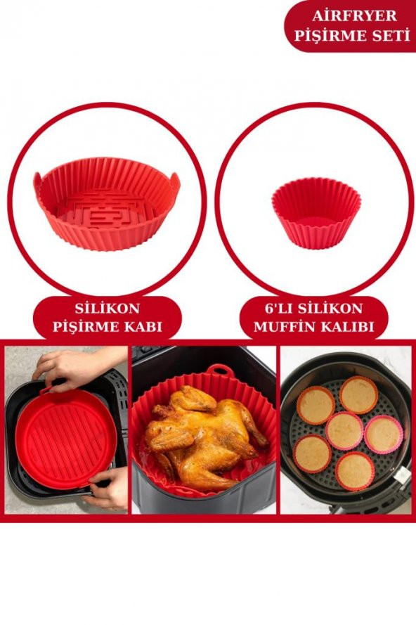 Onikiden Airfryer Silikon Pişirme Kabı ve 6’lı Kek Muffin Kalıbı Set- Tüm Hava Fritözleriyle Uyumlu - 5