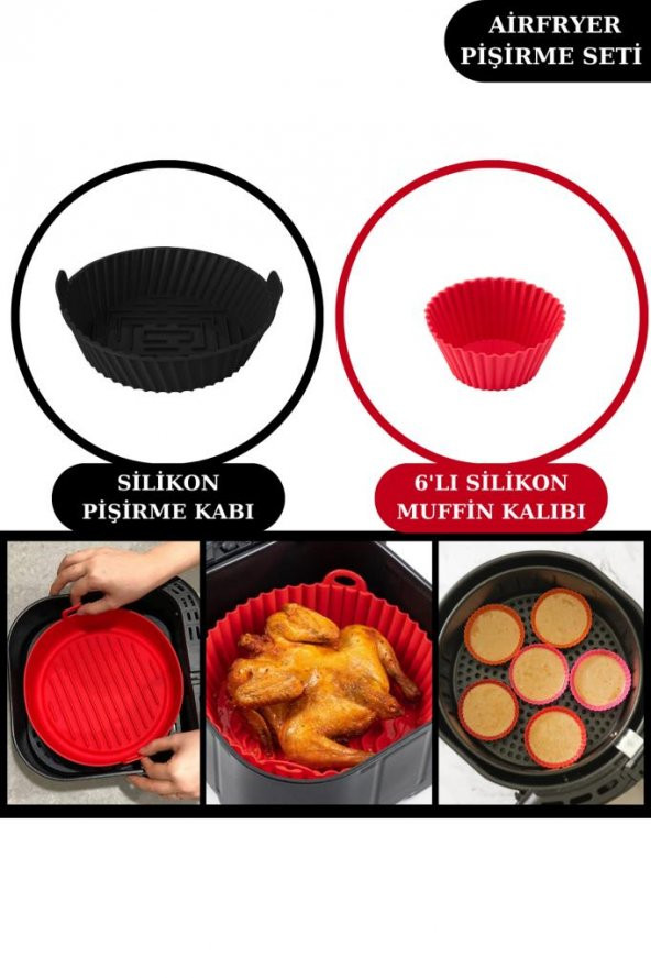 Onikiden Airfryer Silikon Pişirme Kabı ve 6’lı Kek Muffin Kalıbı Set- Tüm Hava Fritözleriyle Uyumlu - 9