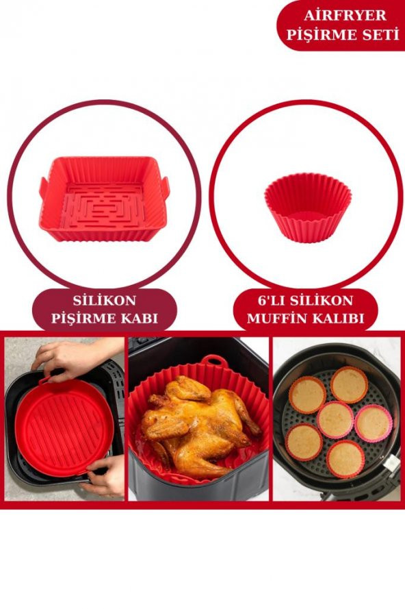 Onikiden Airfryer Silikon Kare Pişirme Kabı ve 6’lı Kek Muffin Kalıbı Set- Hava Fritözleriyle Uyumlu - 5