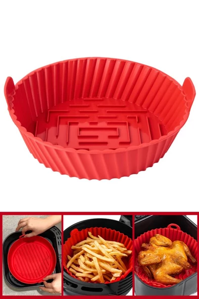 Onikiden Yanmaz Yapışmaz Airfryer Silikon Pişirme Kabı SL099 - Tüm Fritözlerle Uyumlu 20x5cm - Resim 5