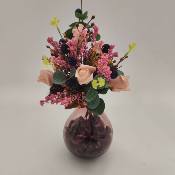 Vazoda Kuru Çiçek Tasarımı (Pembe) - Hediye, Dekorasyon