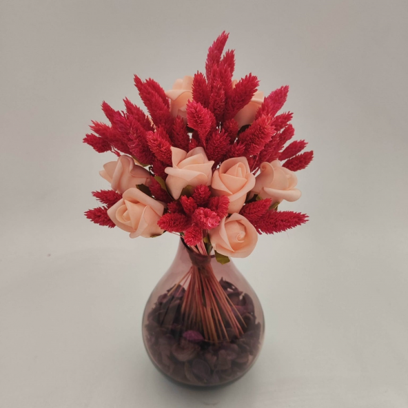 Vazoda Kuru Çiçek Tasarımı (Turuncu)- Hediye, Dekorasyon