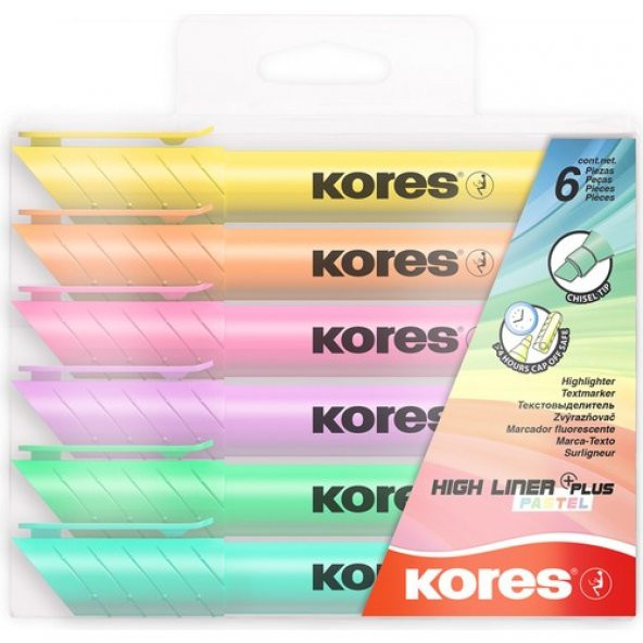 36060 Hıgh Lıner Plus Pastel Set, Chisel Tip, Karışık Colours Plastic Case 6 Adet