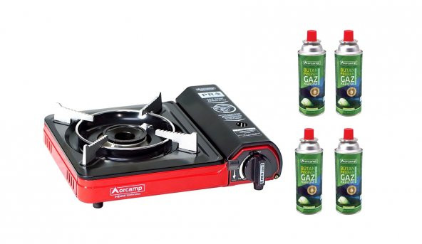 Tekli Portatif Kamp Ocak Gaz Stop Emniyetli + 4 Adet 227 Kartuş