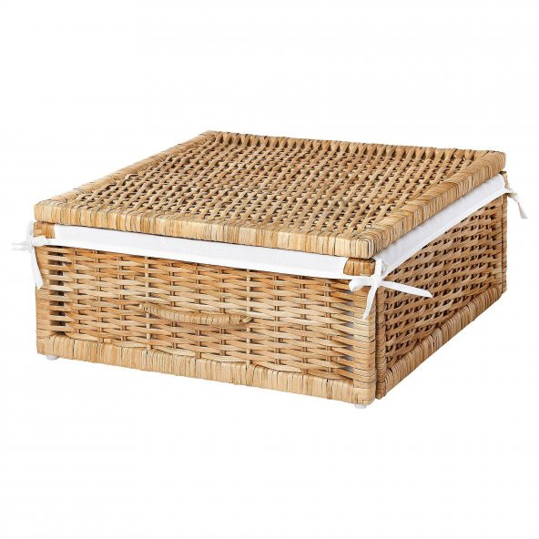 Modern Rattan Saklama Kutusu-Hurç-Sepet MeridyenDukkan 50x43x19 cm Kulplu Dekoratif Kutu