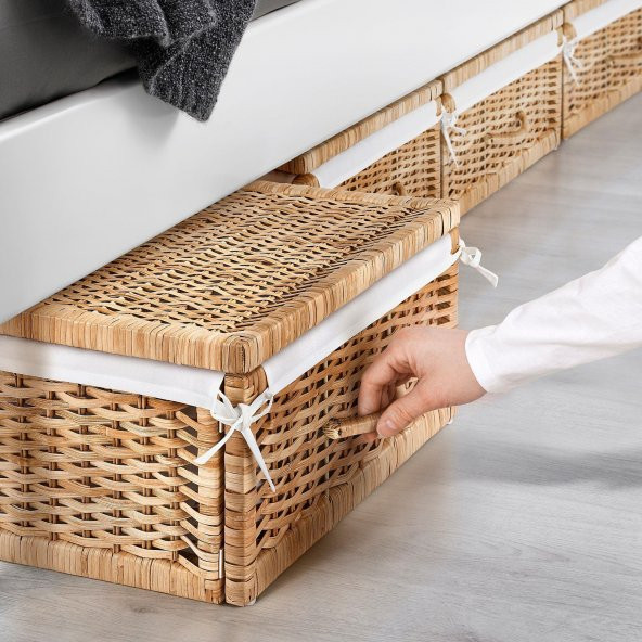 Modern Rattan Saklama Kutusu-Hurç-Sepet MeridyenDukkan 50x43x19 cm Kulplu Dekoratif Kutu - 2