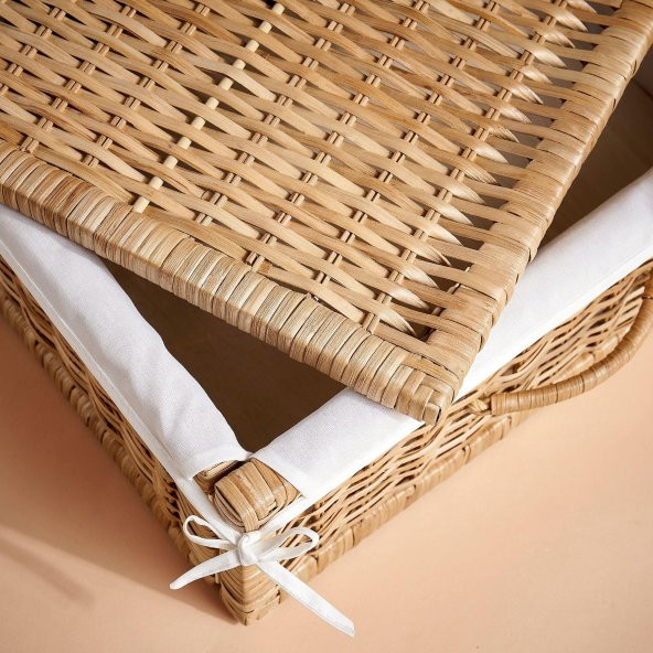 Modern Rattan Saklama Kutusu-Hurç-Sepet MeridyenDukkan 50x43x19 cm Kulplu Dekoratif Kutu - 5