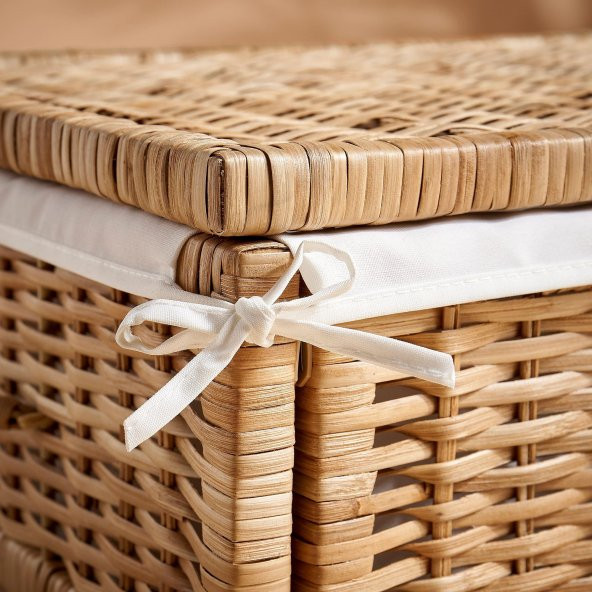 Modern Rattan Saklama Kutusu-Hurç-Sepet MeridyenDukkan 50x43x19 cm Kulplu Dekoratif Kutu - 6