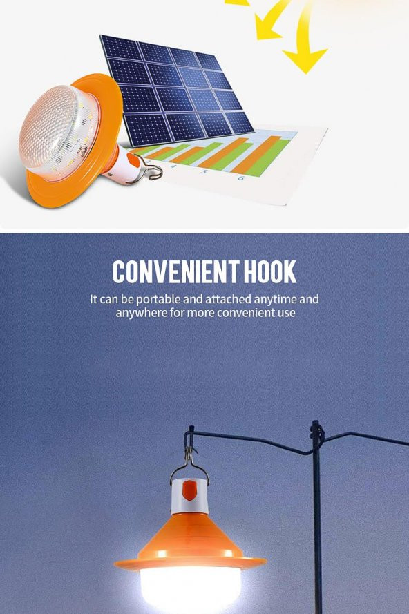 Güneş Enerjili Led Solar Şarjlı UFO Ampul Kamp Lambası Feneri 3 Modlu Dekoratif Bahçe - 8