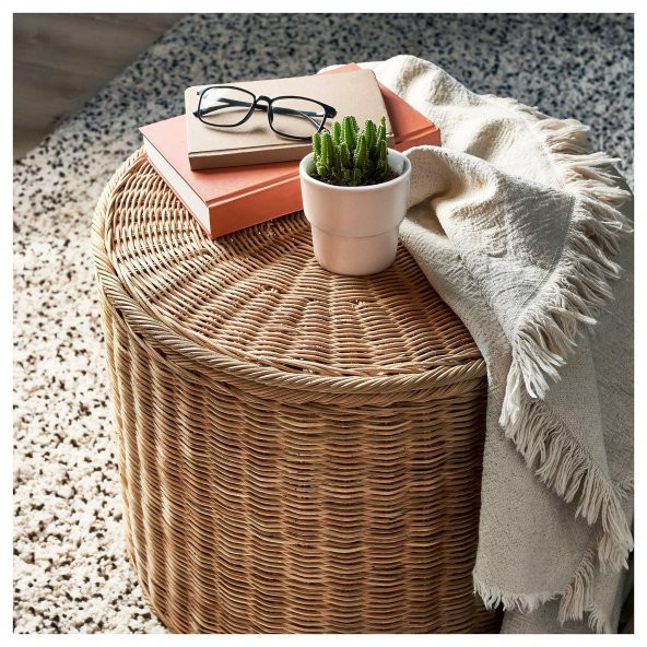 Rattan, Kapaklı Saklama Gözlü Puf MeridyenDukkan, El Yapımı Saklama Kutusu - 4
