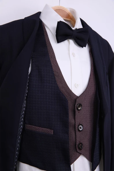 Yelek Ceket Papyon Çocuk Genç Takım Elbise 5'li Mezuniyet Balo Bayramlık Düğün Damatlık 5'li Set NX-5007 - 4