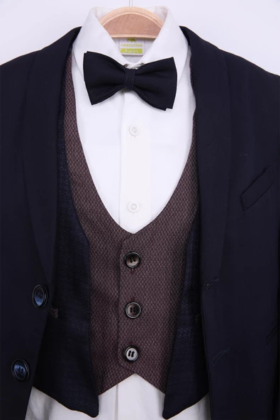 Yelek Ceket Papyon Çocuk Genç Takım Elbise 5'li Mezuniyet Balo Bayramlık Düğün Damatlık 5'li Set NX-5007 - 3