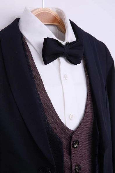 Yelek Ceket Papyon Çocuk Genç Takım Elbise 5'li Mezuniyet Balo Bayramlık Düğün Damatlık 5'li Set NX-5007 - 5