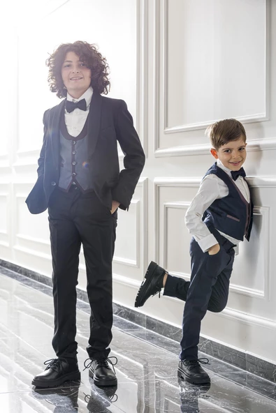 Yelek Ceket Papyon Çocuk Genç Takım Elbise 5'li Mezuniyet Balo Bayramlık Düğün Damatlık 5'li Set NX-5007 - 9