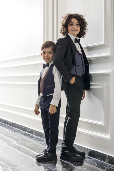 Yelek Ceket Papyon Çocuk Genç Takım Elbise 5'li Mezuniyet Balo Bayramlık Düğün Damatlık 5'li Set NX-5007 - 8