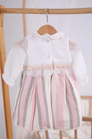 Bayramlık Düğünlük Tül Kol Detaylı Kız Bebek Çocuk Elbise 13904 - 10