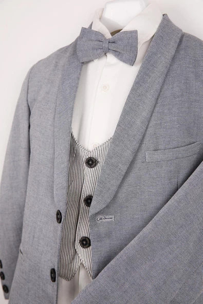 Yelek Ceket Papyon Çocuk Genç Takım Elbise 5'li Mezuniyet Balo Bayramlık Düğün Damatlık 4'lü Set NX-50088 - 5