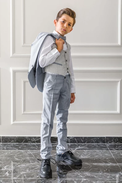 Yelek Ceket Papyon Çocuk Genç Takım Elbise 5'li Mezuniyet Balo Bayramlık Düğün Damatlık 4'lü Set NX-50088 - 2