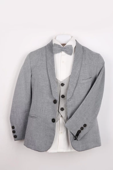 Yelek Ceket Papyon Çocuk Genç Takım Elbise 5'li Mezuniyet Balo Bayramlık Düğün Damatlık 4'lü Set NX-50088 - 4