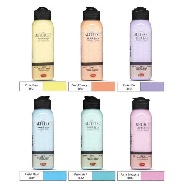 Artdeco Akrilik Boya 6x140 ml. PASTEL RENKLER