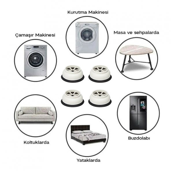 Aletçantam Çamaşır Bulaşık Makine Buzdolabı Kaydırmaz Vantuz Ayağı Titreşim Sarsıntı Önleyici Yükseltici Ayak Seti - 2