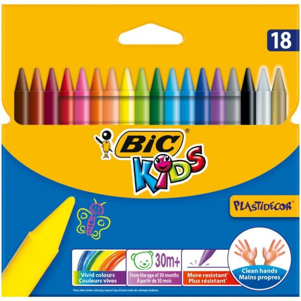 Bic Kids Plastidecor Silinebilir Mum Pastel Boya 18 Renk