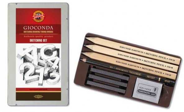 Koh-i Noor Gioconda Sketching Set Yassı Uçlu Çizim Seti Metal Kutu