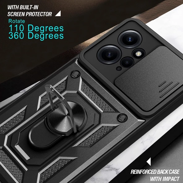 Gpack Xiaomi Redmi Note 12 4G Kılıf Sert Silikon Tank Aramid Sürgülü Vega Yüzüklü - 4