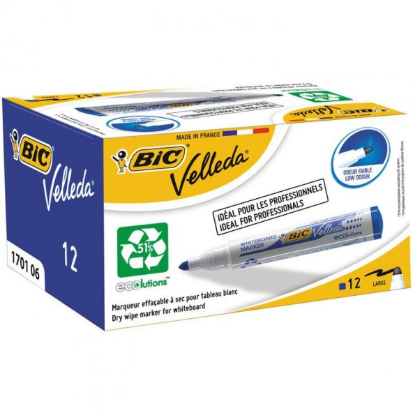 Bic Velleda 1701 Beyaz Tahta Kalemi Mavi 12li Kutu