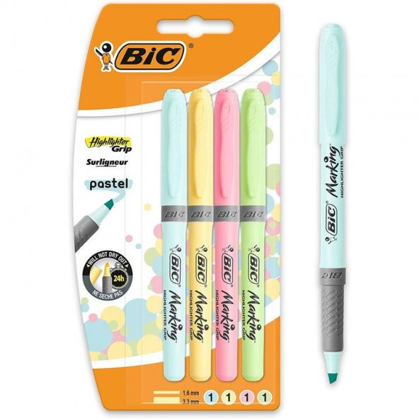 Bic Marking Highlighter Grip İşaretleme Kalemi Pastel 4 Renk