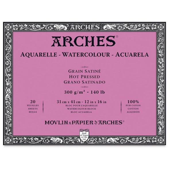 Arches Suluboya Blok Hot Press Natural White 300 gr 31x41 cm 20 Sayfa