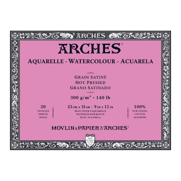 Arches Suluboya Blok Hot Press Natural White 300 gr 23x31 cm 20 Sayfa