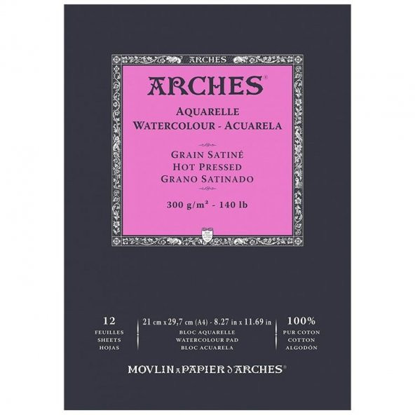 Arches Suluboya Defteri Hot Press Natural White 300 gr A4 12 Sayfa