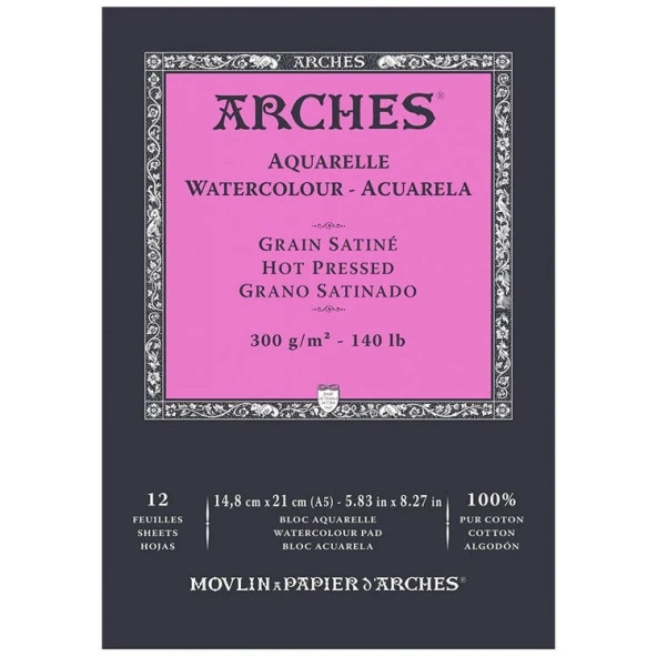 Arches Suluboya Defteri Hot Press Natural White 300 gr A5 12 Sayfa ürün görseli