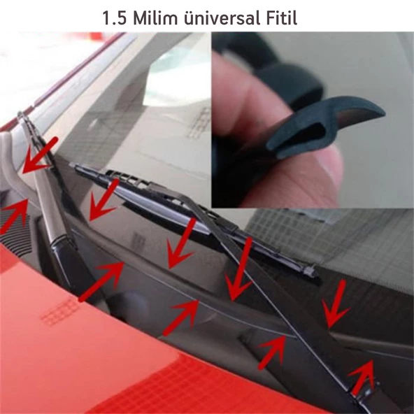 Ön Cam Dış Panel Mühür Fitili / Ön Kaput Su Engelleyici Fitil 2 Metre Siyah Renk - 2