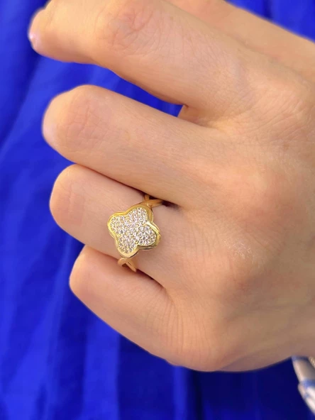 8 Ayar Altın Yonca Model Yüzük - Resim 2