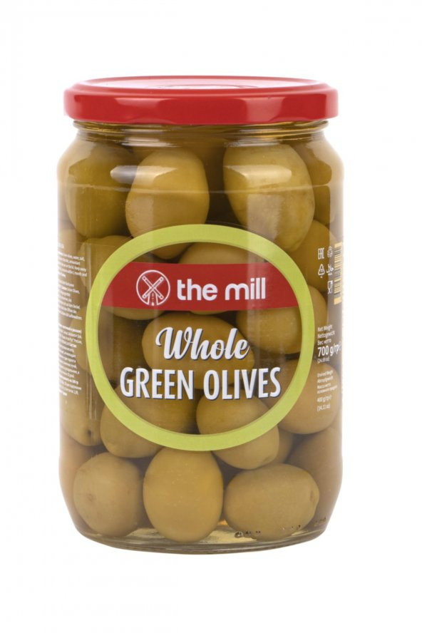 Kokteyl Yeşil Zeytin (6XL-5XL) 700 g Cam Kavanoz  - Çekirdekli - Salamura - Bol E vitamini