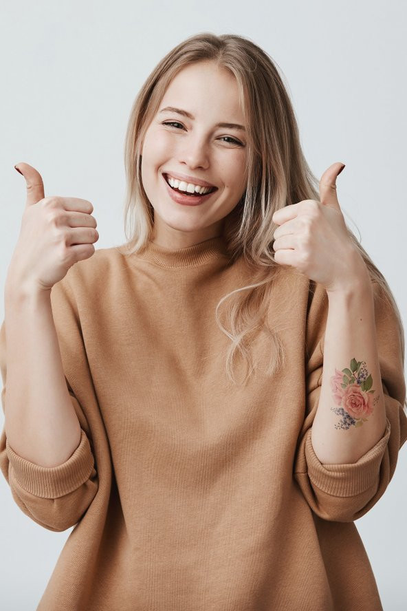 Gül ve Kelebek Geçici Dövme,Geçici Tattoo ,Vücut Dövme,Kol Bilek Dövme,Boyun Dövme,Sırt Dövme