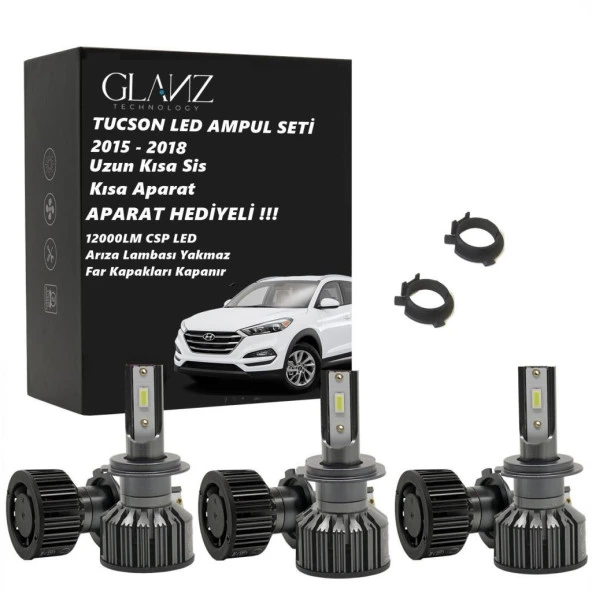 Glanz Tucson 2015 - 2018 Şimşek Etkili Mini Csp 12000lm Beyaz Led Xenon Far Uzun Kısa Sis Aparat