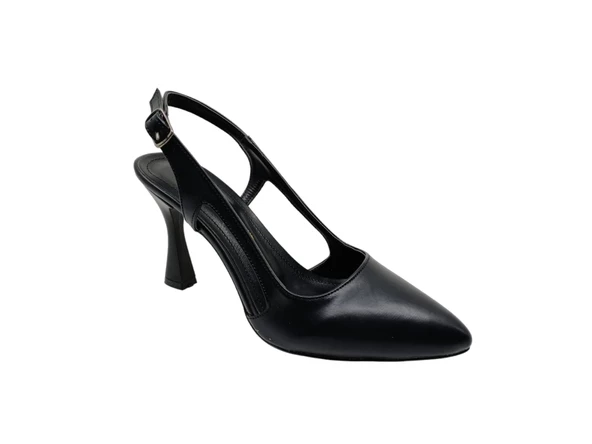 Zerhan 1451 Kadın Siyah Burnu Kapalı Arkası Açık Topuklu Ayakkabı - 4