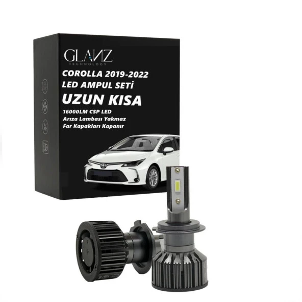 Glanz Corolla 2019-2022 Şimşek Etkili Mini Csp 16000LM Beyaz Led Xenon Far Ampul Seti Uzun Kısa