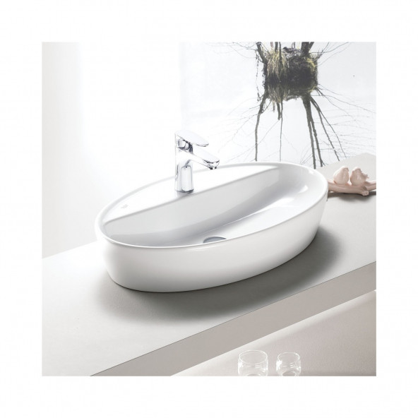 Turkuaz One 67x42 cm Batarya Delikli Tezgah Üstü Lavabo - 4