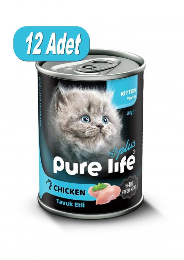 Purelife Plus Konserve Tavuk Etli Yavru Kedi Maması 400 gr x 12 Adet