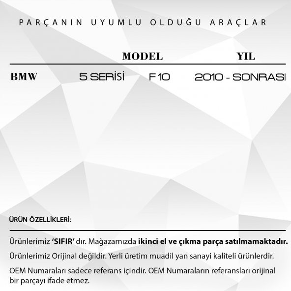 BMW 5 Serisi F10 için Port Bagaj Tavan Çıta Kapağı 2li - 2