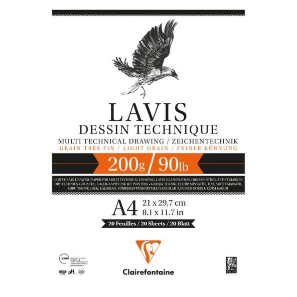 Clairefontaine Lavis Multi Teknik Çizim Blok 200 gr. 20 Yp. A4