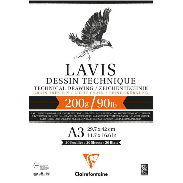 Clairefontaine Lavis Multi Teknik Çizim Blok 200 gr. 20 Yp. A3