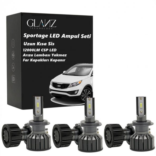 Glanz Kia Sportage Şimşek Etkili Mini Csp 12000lm Beyaz Led Xenon Far Ampulü Uzun Kısa Sis