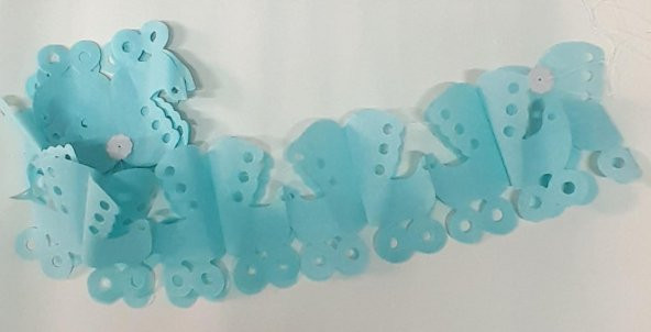 Kağıt Uzar Süs Bebek Arabası Modeli Mavi - 3,00 mt x 17 Parça - 2